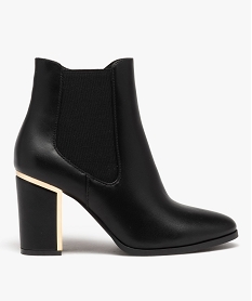 GEMO Boots femme unies à talon carré liseré métallique noir standard