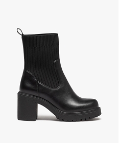 GEMO Boots femme unies à talon carré et col chaussette noir standard