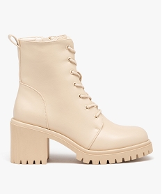 GEMO Boots à talon et épaisse semelle crantée femme beige standard
