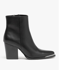GEMO Boots femme unies à talon haut carré et bout pointu à liseré métallisé noir standard