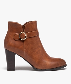 GEMO Boots femme unies à talon haut carré avec bride à boucle marron standard