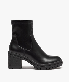 GEMO Boots femme unies à talon carré et semelle crantée avec col souple noir standard