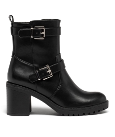 GEMO Boots à talon haut semelle crantée et brides femme noir standard