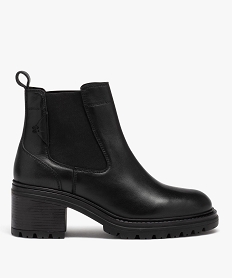 GEMO Boots femme à talon en cuir uni style Chelsea noir standard