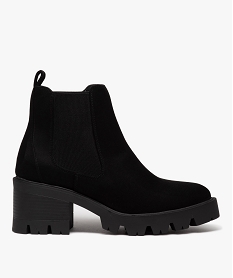 GEMO Boots femme à talon large en suédine unie avec semelle crantée Noir