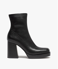 GEMO Boots femme unies à talon haut carré avec col stretch noir standard