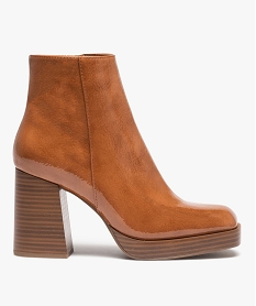 GEMO Boots femme vernies à talon haut avec bout carré marron standard