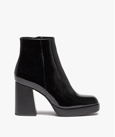 GEMO Boots femme vernies à talon haut avec bout carré noir standard