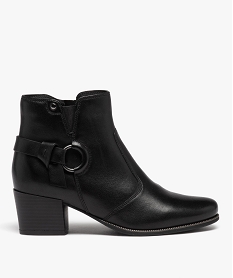 GEMO Boots femme dessus en cuir uni à talon carré avec zip Noir