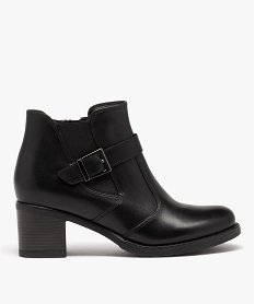 GEMO Boots femme dessus en cuir uni à talon carré noir standard