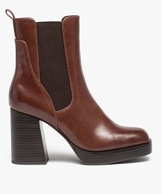 GEMO Boots femme unies à talon haut avec bout carré marron standard