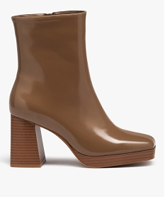 GEMO Boots femme vernies à talon et bout carrés beige standard