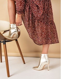 GEMO Boots femme unies à talon aiguille et bout pointu dore