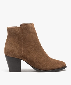 GEMO Boots femme unies en cuir suédé à talon carré beige standard