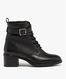 GEMO Bottines femme à talon en cuir grainé uni - Taneo Noir