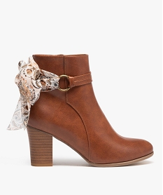 GEMO Boots femme à talon avec dessus uni et bride foulard marron standard