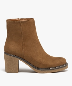GEMO Boots femme à talon carré en suédine unie et à zip marron standard