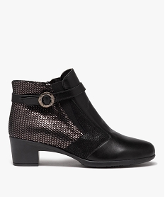 GEMO Boots femme confort à talon dessus en cuir uni brillant Noir