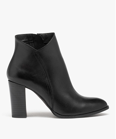 GEMO Boots femme à talon haut dessus en cuir uni - Taneo Noir