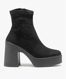 GEMO Boots femme à talon plateforme et bout carré dessus uni en suédine noir standard