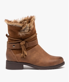 GEMO Boots femme unies avec intérieur fourré en peluche et corde nouée marron standard