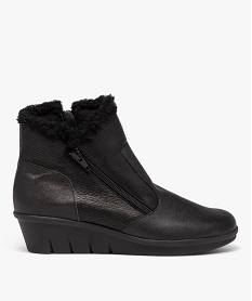 GEMO Boots fourrés femme unies à talon compensé et à double zip noir standard