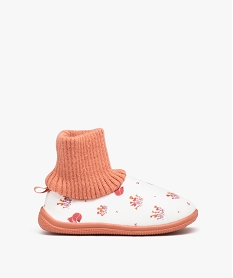 GEMO Chaussons fille en velours ras à motifs et col chaussette Beige