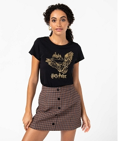 GEMO Tee-shirt femme à manches courtes avec motif pailleté - Harry Potter Noir