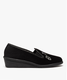 GEMO Chaussons femme pantoufles compensées en velours brodé noir standard