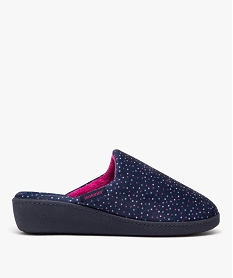 GEMO Chaussons femme mules à talon compensé en velours - Isotoner Bleu