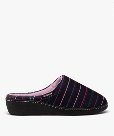 GEMO Chaussons femme mules confort à semelle compensée en velours rayé - Isotoner rayures