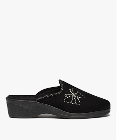 GEMO Chaussons femme compensées velours brodé noir standard