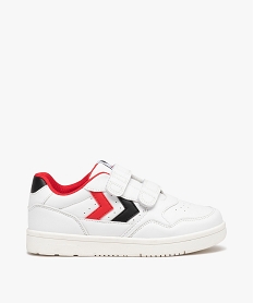 GEMO Baskets garçon unies à bandes colorées et double scratch - Hummel blanc chine