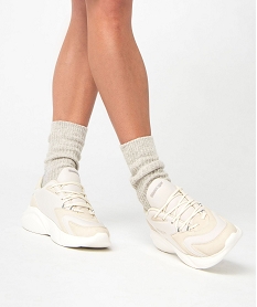 GEMO Baskets femme bi-matières à semelle épaisse - Slazenger Blanc