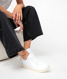 GEMO Baskets femme unies style rétro à lacets - Kappa Blanc