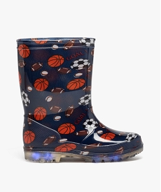 GEMO Bottes de pluie garçon motifs sport à semelle crantée transparente Bleu