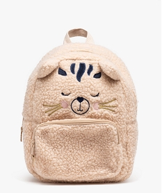 sac a dos en maille sherpa avec broderie chat fille beigeJ076401_1