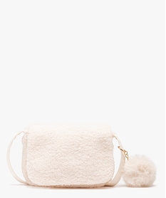 GEMO Sac bandoulière demi-lune en sherpa à pompon fille Beige