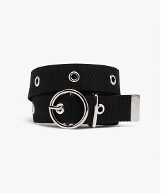 GEMO Ceinture sangle avec oeillets métalliques et boucle ronde fille Noir