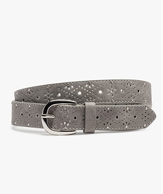 GEMO Ceinture à motifs fleuris perforés et clous argentés femme Gris