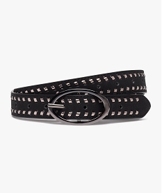 ceinture femme tressee avec boucle metallique ovale noirJ091901_1