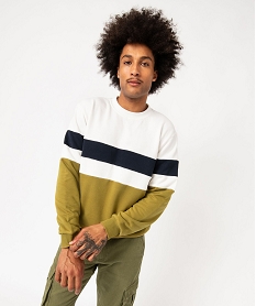 GEMO Sweat en maille bouclette tricolore homme vert vif