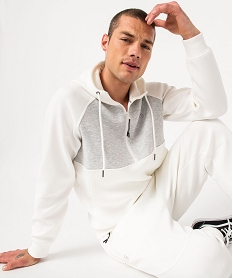 sweat a capuche et col zippe bicolore homme blancJ092801_1