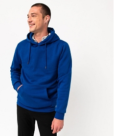GEMO Sweat à capuche en molleton douillet uni homme bleu standard