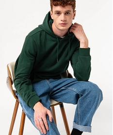 GEMO Sweat à capuche en molleton douillet uni homme Vert