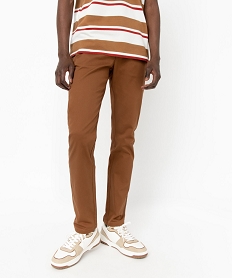 GEMO Pantalon en coton homme avec ceinture tressée Brun