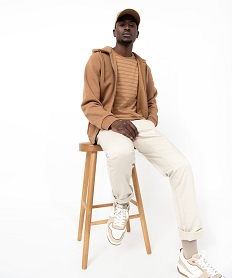 GEMO Pantalon en coton homme avec ceinture tressée blanc chine