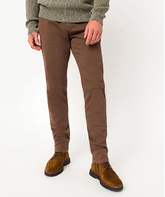 GEMO Pantalon chino en coton stretch coupe Slim homme marron vif