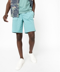 bermuda en toile uni avec ceinture ajustable homme bleuJ099101_1