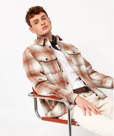GEMO Surchemise à carreaux doublée sherpa homme Orange